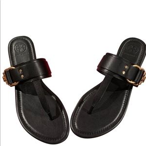 NIB Tory Burch Black Leather Sandals Thongs
